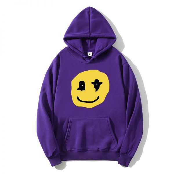 Kanye West smiley print plus fleece sweater for men and women fleece Harajuku Hoodie hip hop 4 - Kanye West Shop